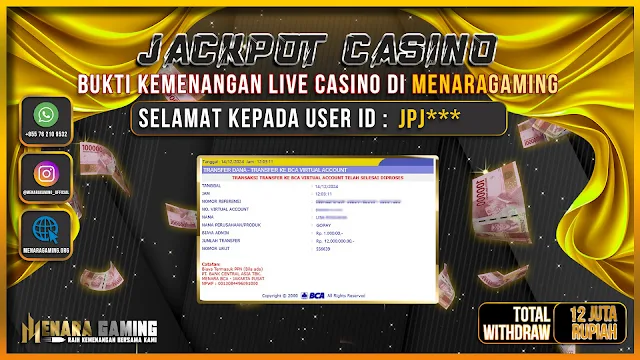 Gambar artikel: MENARAGAMING JACKPOT LIVE CASINO Rp. 12.000.000,- LUNAS